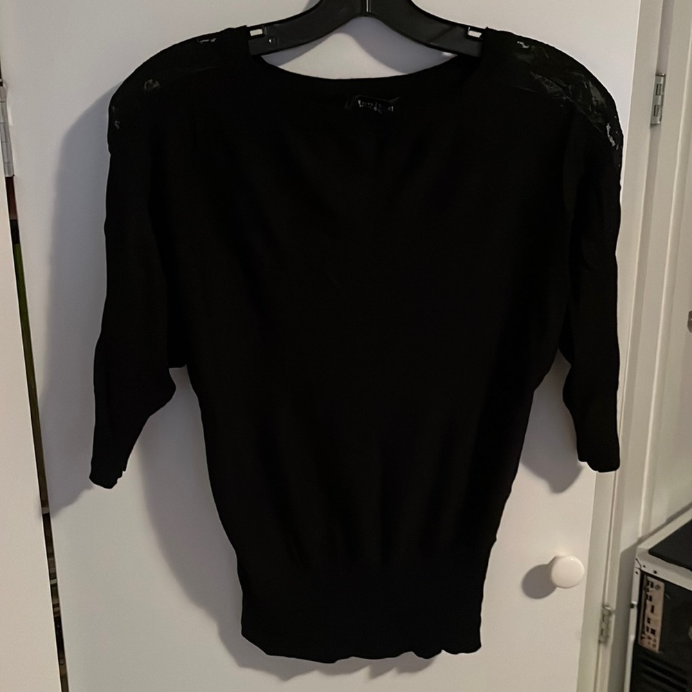 White House Black Market Blouson Lace Shoulder Top